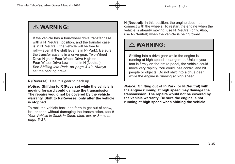 Warning | CHEVROLET 2010 Suburban User Manual | Page 175 / 614