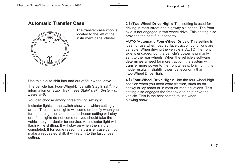 Automatic transfer case | CHEVROLET 2010 Suburban User Manual | Page 187 / 614