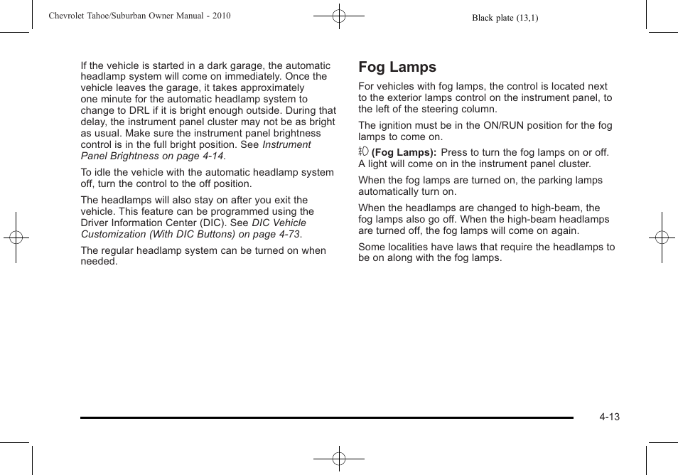 Fog lamps, Fog lamps -13 | CHEVROLET 2010 Suburban User Manual | Page 233 / 614