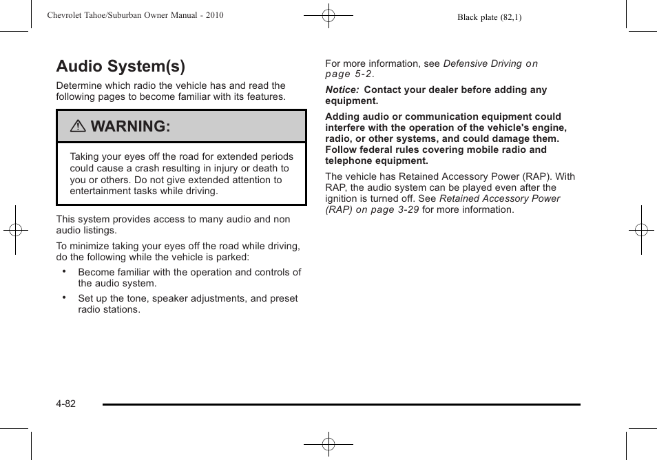 Audio system(s), System(s) -82, Audio system(s) -82 | Warning | CHEVROLET 2010 Suburban User Manual | Page 302 / 614