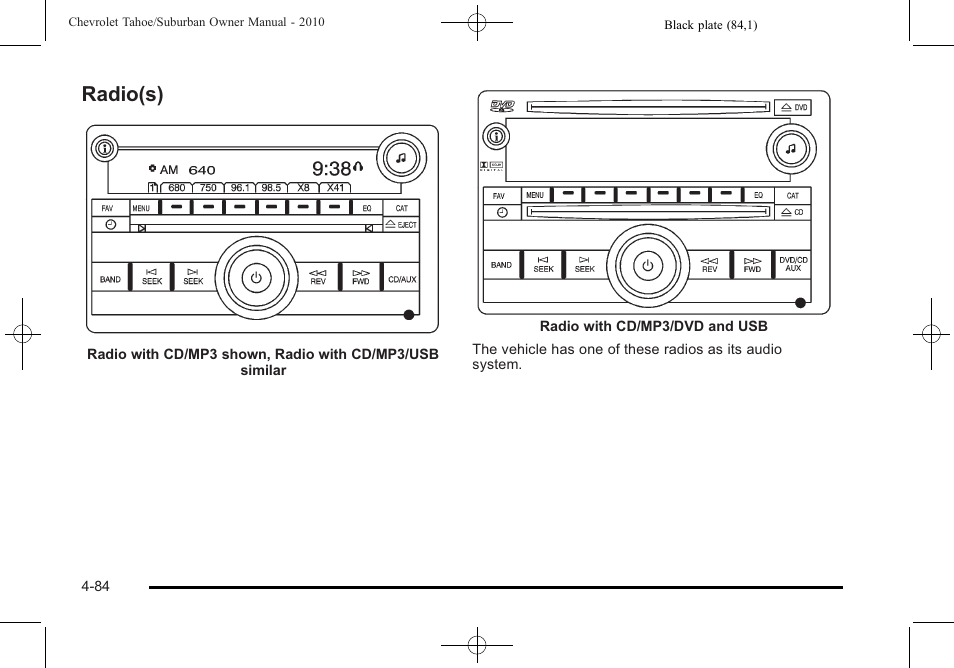 Radio(s), Radio(s) -84 | CHEVROLET 2010 Suburban User Manual | Page 304 / 614
