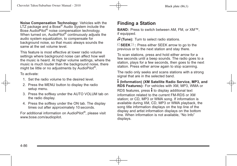 Finding a station | CHEVROLET 2010 Suburban User Manual | Page 306 / 614