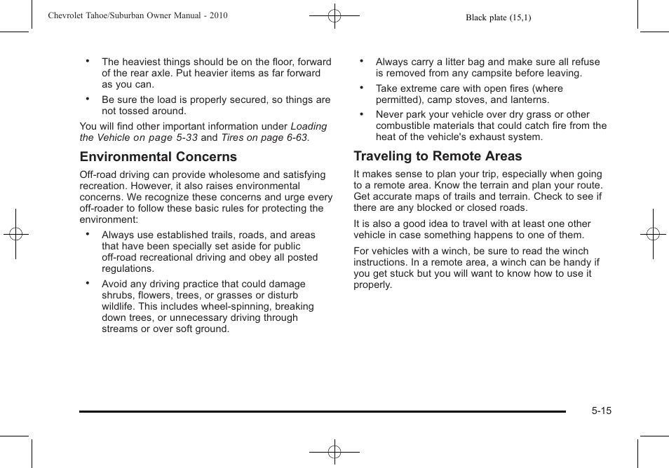 Environmental concerns, Traveling to remote areas | CHEVROLET 2010 Suburban User Manual | Page 379 / 614