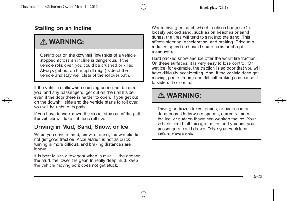 Warning | CHEVROLET 2010 Suburban User Manual | Page 387 / 614