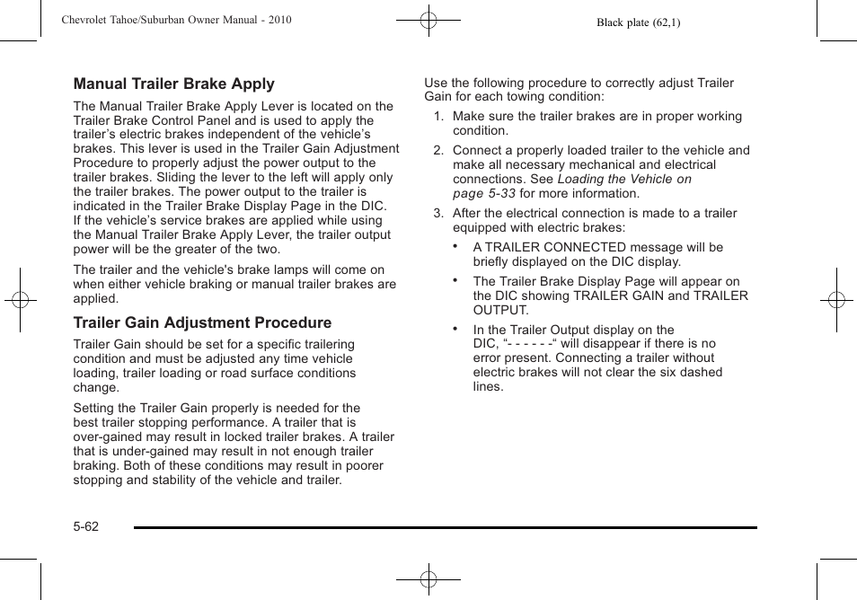Manual trailer brake apply, Trailer gain adjustment procedure | CHEVROLET 2010 Suburban User Manual | Page 426 / 614