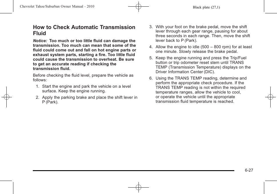 How to check automatic transmission fluid | CHEVROLET 2010 Suburban User Manual | Page 461 / 614