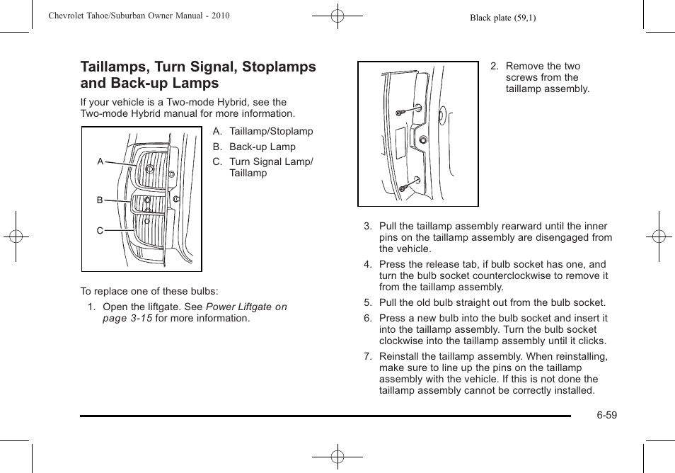 Taillamps, turn signal, stoplamps and back-up, Lamps -59 | CHEVROLET 2010 Suburban User Manual | Page 493 / 614