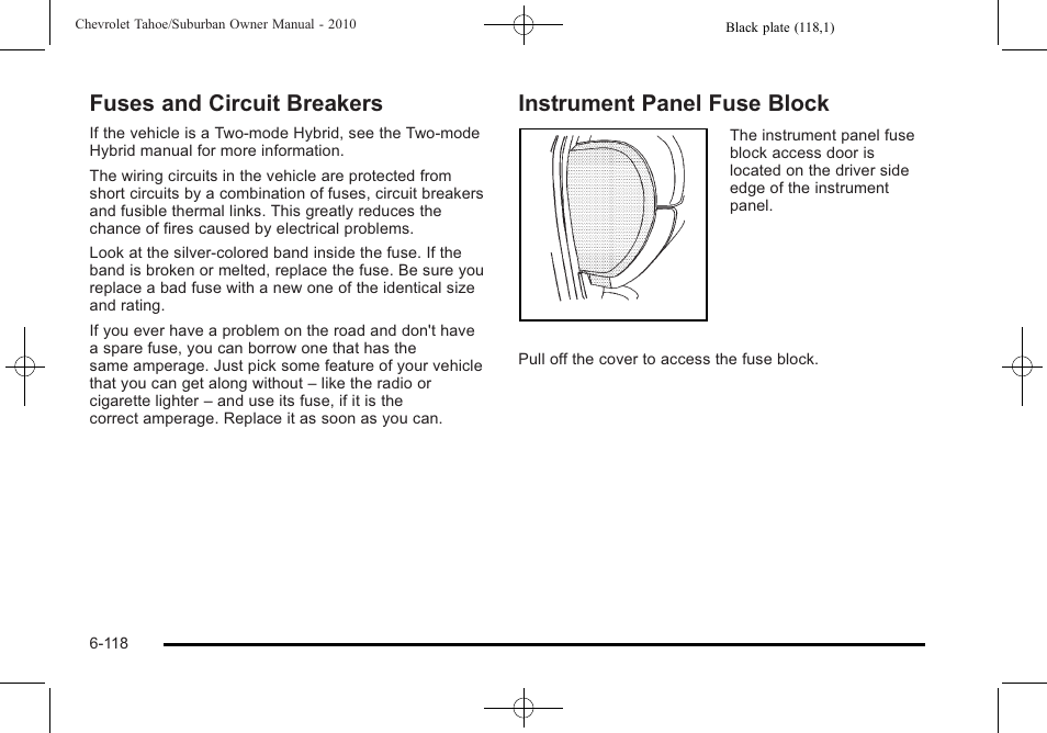 Fuses and circuit breakers, Instrument panel fuse block | CHEVROLET 2010 Suburban User Manual | Page 552 / 614