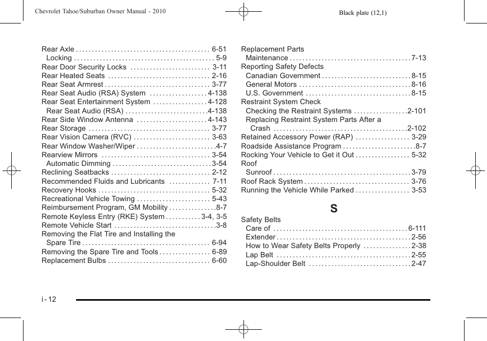 Index_s | CHEVROLET 2010 Suburban User Manual | Page 610 / 614