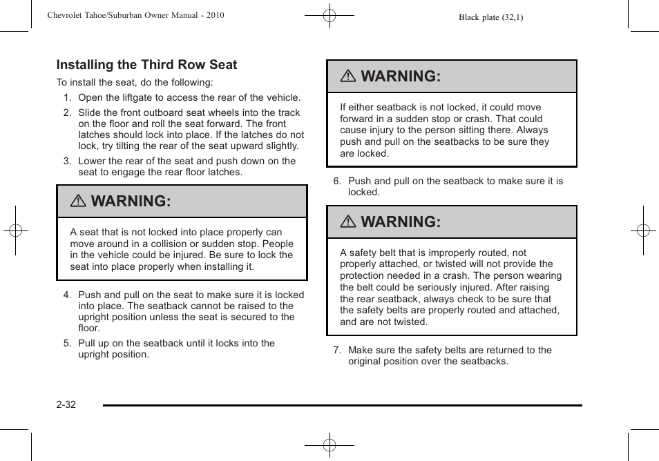 Warning | CHEVROLET 2010 Suburban User Manual | Page 70 / 614