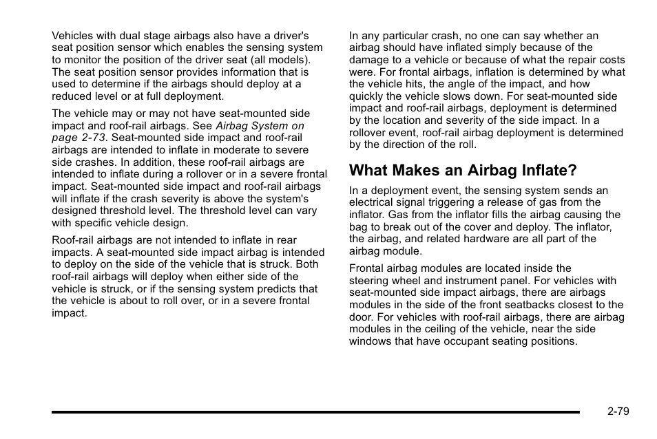 What makes an airbag inflate, What makes an airbag inflate? -79 | CHEVROLET 2010 Silverado User Manual | Page 121 / 626