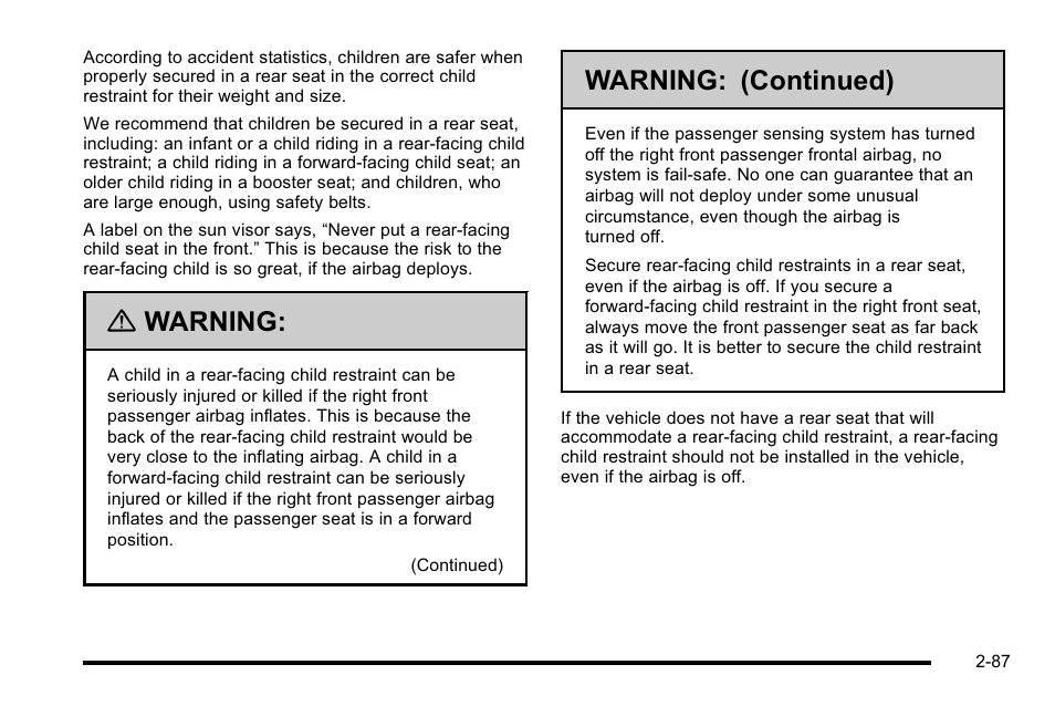 Warning, Warning: (continued) | CHEVROLET 2010 Silverado User Manual | Page 129 / 626