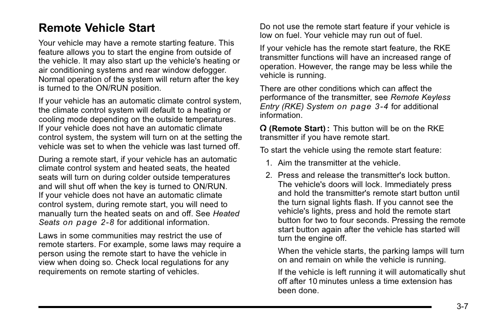 Remote vehicle start, Remote vehicle start -7 | CHEVROLET 2010 Silverado User Manual | Page 145 / 626