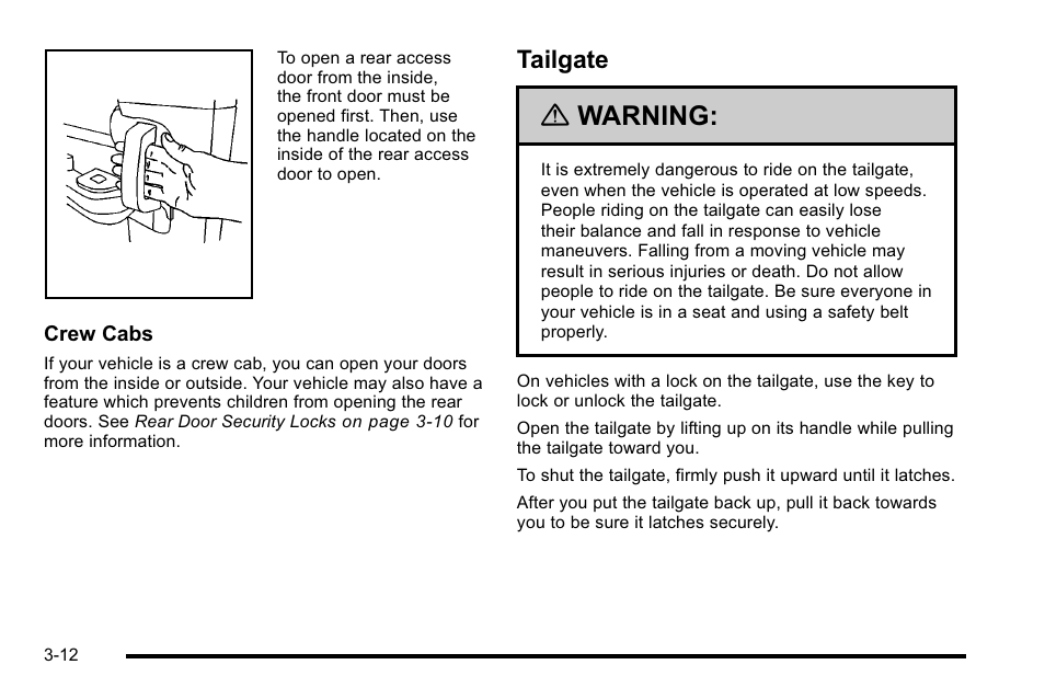 Tailgate, Tailgate -12, Warning | CHEVROLET 2010 Silverado User Manual | Page 150 / 626