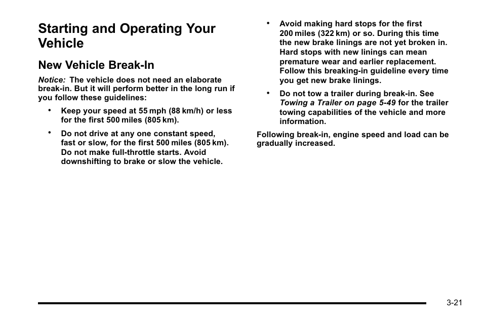 Starting and operating your vehicle, New vehicle break-in, Starting and operating your vehicle -21 | New vehicle break-in -21 | CHEVROLET 2010 Silverado User Manual | Page 159 / 626