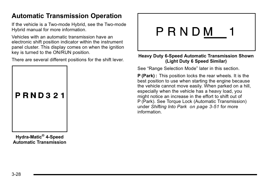 Automatic transmission operation, Automatic transmission operation -28 | CHEVROLET 2010 Silverado User Manual | Page 166 / 626