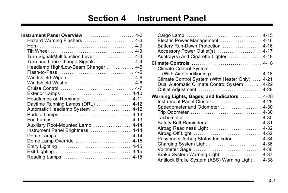 Instrument panel | CHEVROLET 2010 Silverado User Manual | Page 221 / 626