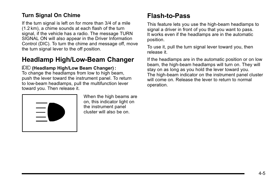 Headlamp high/low-beam changer, Flash-to-pass, Headlamp high/low-beam changer -5 flash-to-pass -5 | CHEVROLET 2010 Silverado User Manual | Page 225 / 626