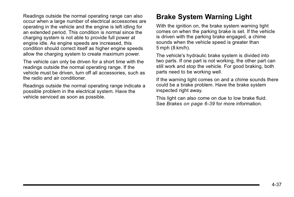 Brake system warning light, Brake system warning light -37 | CHEVROLET 2010 Silverado User Manual | Page 257 / 626