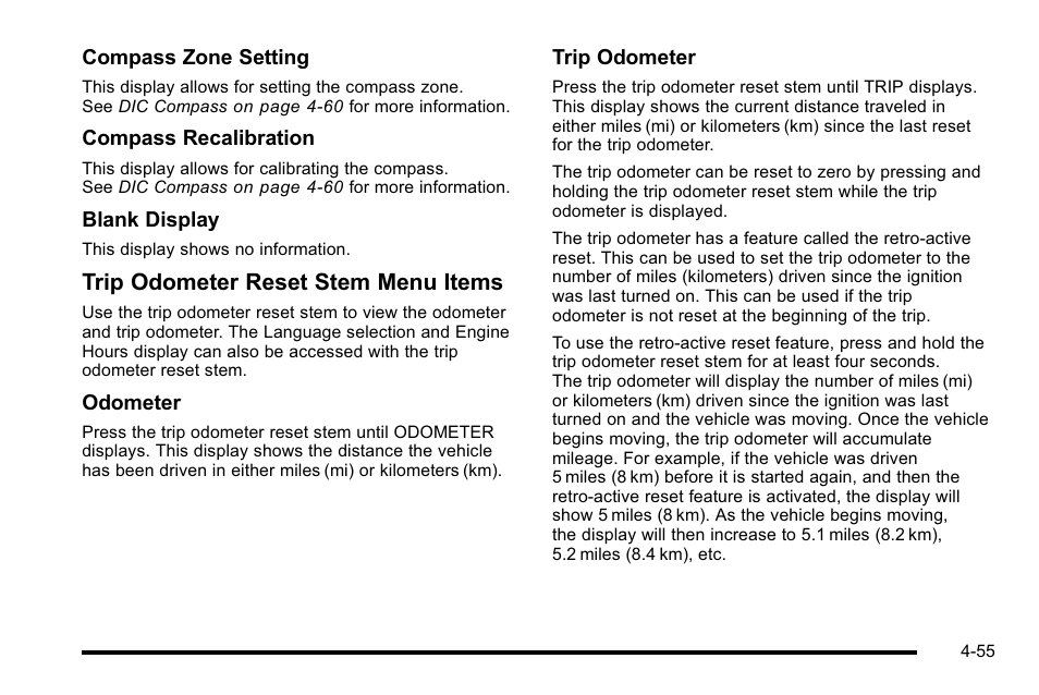 Trip odometer reset stem menu items | CHEVROLET 2010 Silverado User Manual | Page 275 / 626