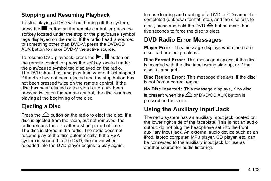 Dvd radio error messages, Using the auxiliary input jack | CHEVROLET 2010 Silverado User Manual | Page 323 / 626