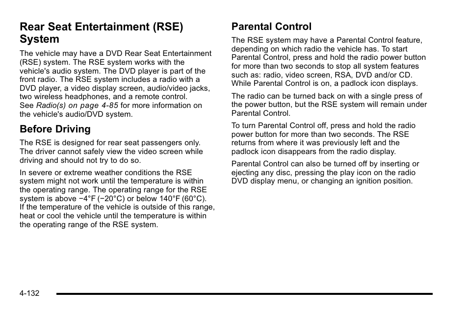 Rear seat entertainment (rse) system, Rear seat entertainment (rse) system -132, Before driving | Parental control | CHEVROLET 2010 Silverado User Manual | Page 352 / 626