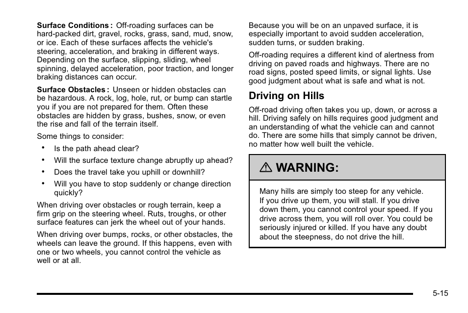 Warning, Driving on hills | CHEVROLET 2010 Silverado User Manual | Page 383 / 626