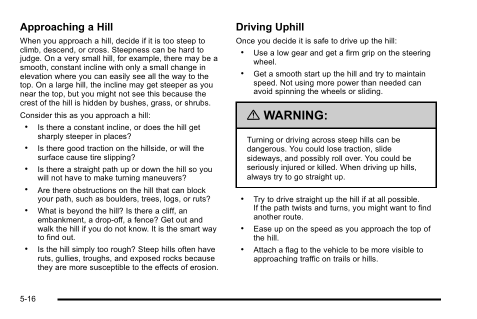 Warning, Approaching a hill, Driving uphill | CHEVROLET 2010 Silverado User Manual | Page 384 / 626