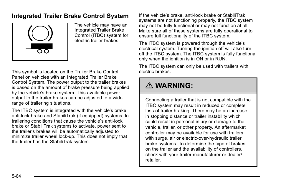 Warning, Integrated trailer brake control system | CHEVROLET 2010 Silverado User Manual | Page 432 / 626