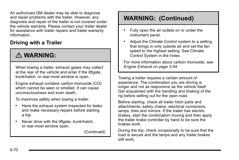 Warning, Warning: (continued), Driving with a trailer | CHEVROLET 2010 Silverado User Manual | Page 438 / 626