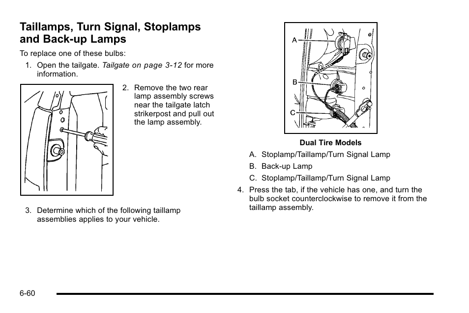 Taillamps, turn signal, stoplamps and back-up, Lamps -60 | CHEVROLET 2010 Silverado User Manual | Page 504 / 626