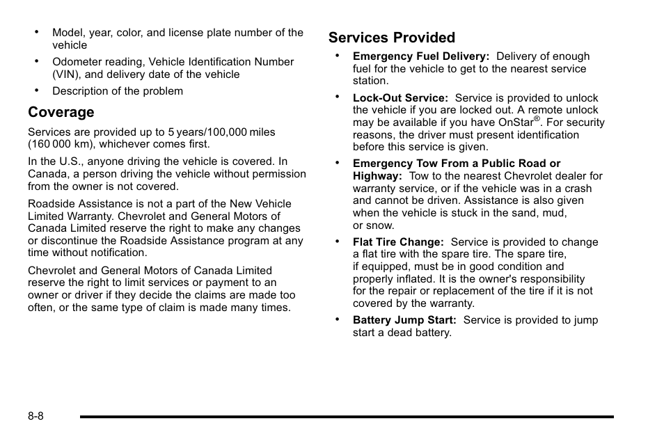 Coverage, Services provided | CHEVROLET 2010 Silverado User Manual | Page 600 / 626