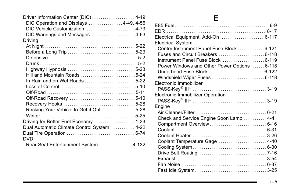 Index_e | CHEVROLET 2010 Silverado User Manual | Page 615 / 626