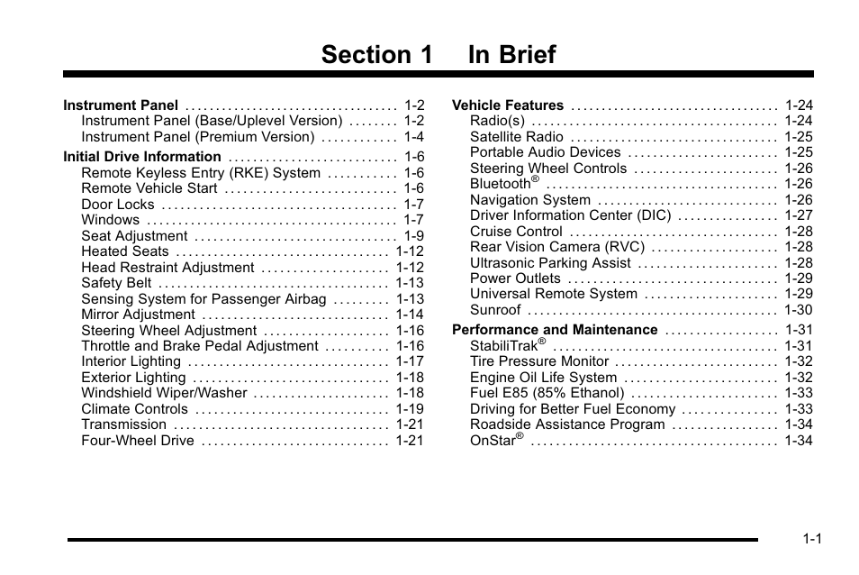 In brief, In brief -1 | CHEVROLET 2010 Silverado User Manual | Page 7 / 626