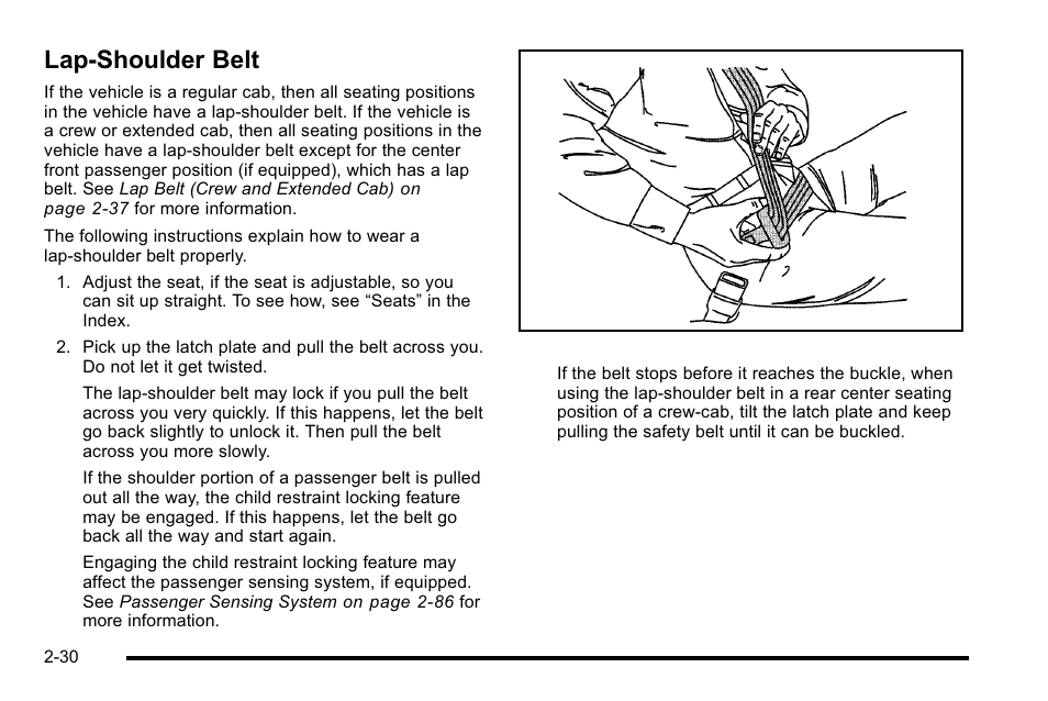 Lap-shoulder belt, Lap-shoulder belt -30 | CHEVROLET 2010 Silverado User Manual | Page 72 / 626