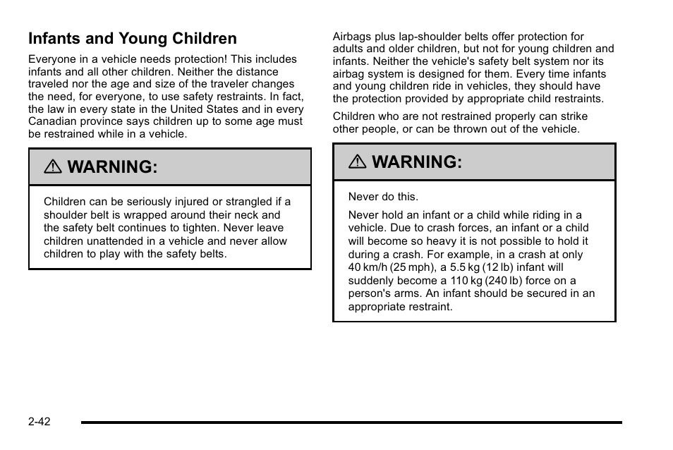 Infants and young children, Infants and young children -42, Warning | CHEVROLET 2010 Silverado User Manual | Page 84 / 626