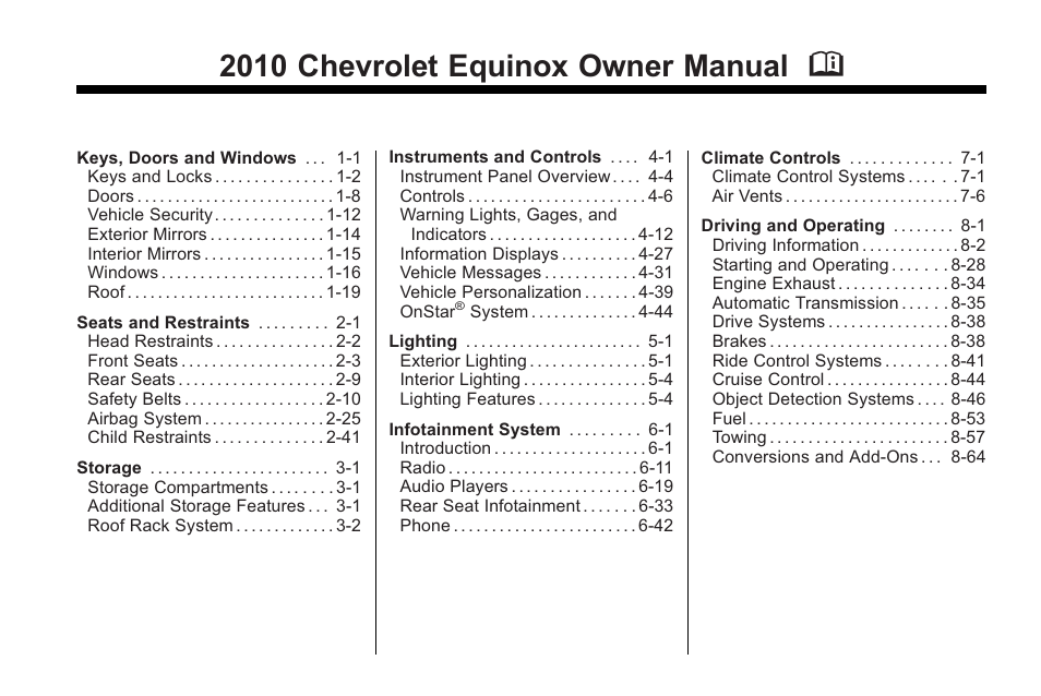 CHEVROLET 2010 Equinox User Manual | 410 pages