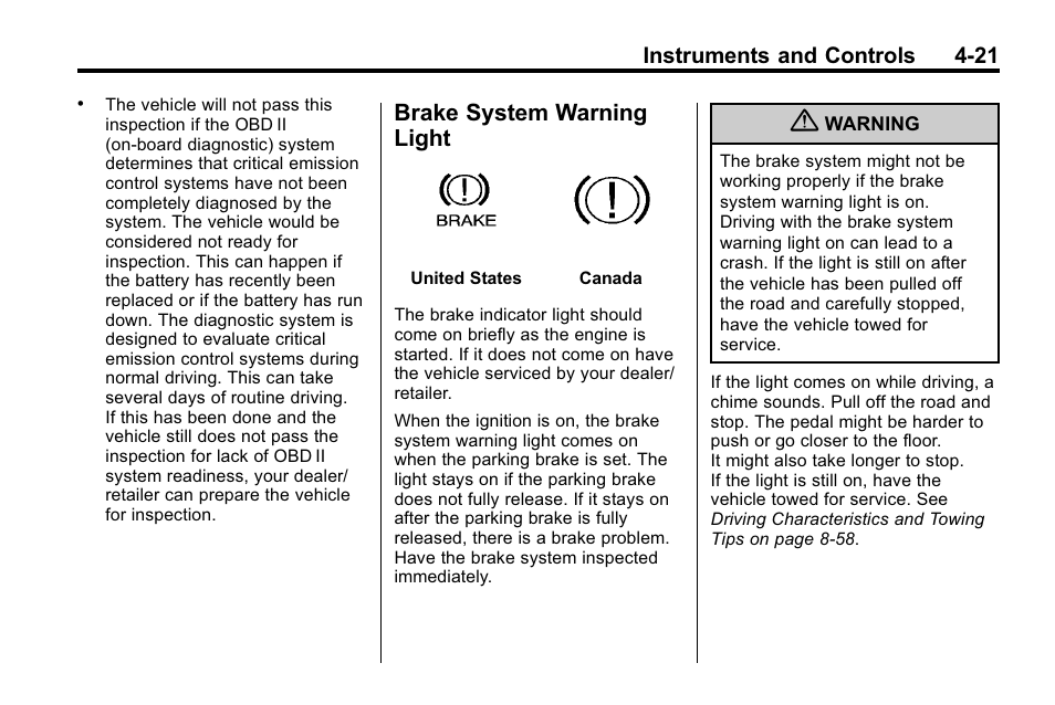 Brake system warning light, Brake system warning, Light -21 | CHEVROLET 2010 Equinox User Manual | Page 113 / 410