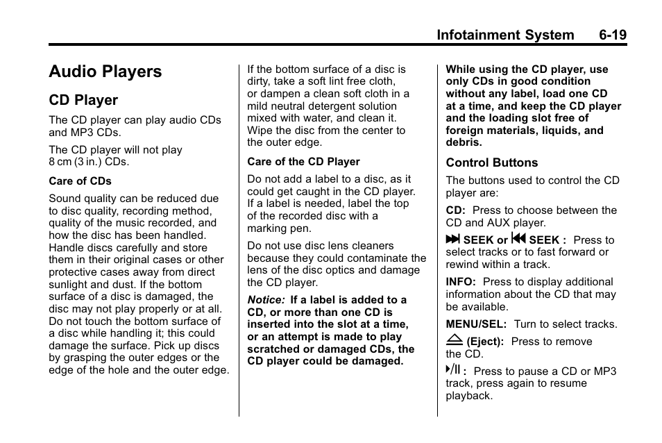 Audio players, Cd player, Players -19 | Cd player -19 | CHEVROLET 2010 Equinox User Manual | Page 161 / 410
