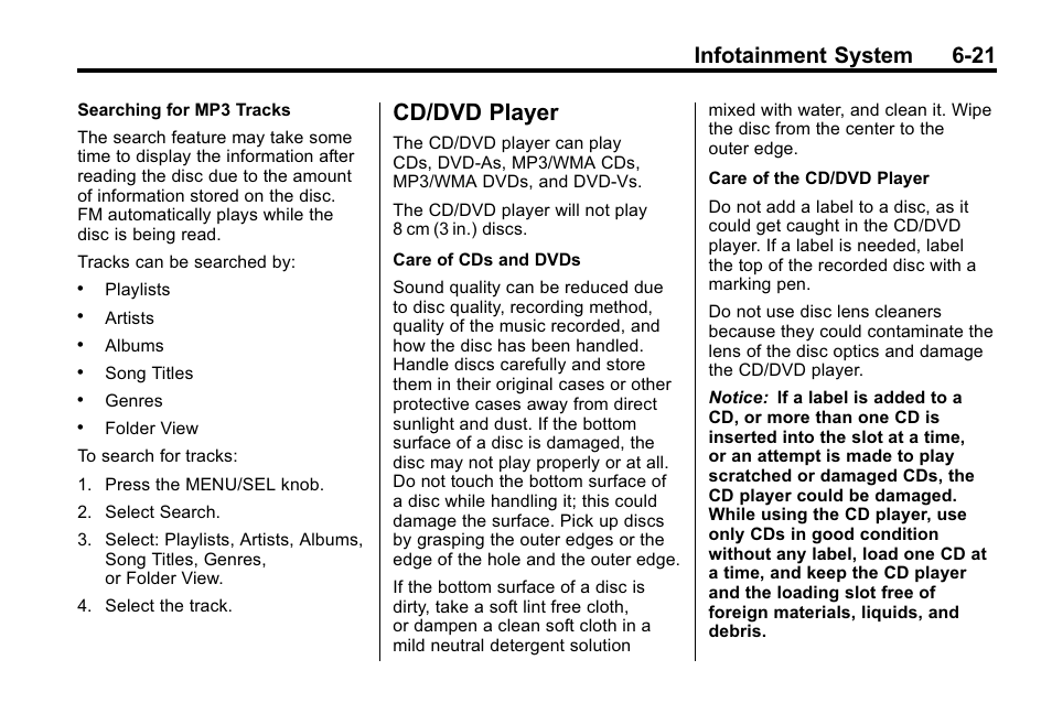 Cd/dvd player, Cd/dvd player -21, Read the following | Infotainment system 6-21 | CHEVROLET 2010 Equinox User Manual | Page 163 / 410