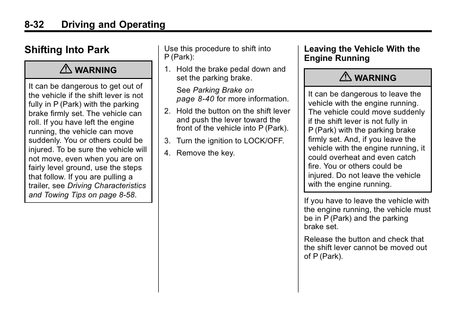 Shifting into park, Shifting into, Shifting into park -32 | Ride | CHEVROLET 2010 Equinox User Manual | Page 246 / 410