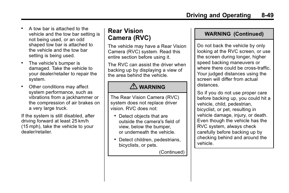 Rear vision camera (rvc), Rear vision, Camera (rvc) -49 | Driving and operating 8-49 | CHEVROLET 2010 Equinox User Manual | Page 263 / 410