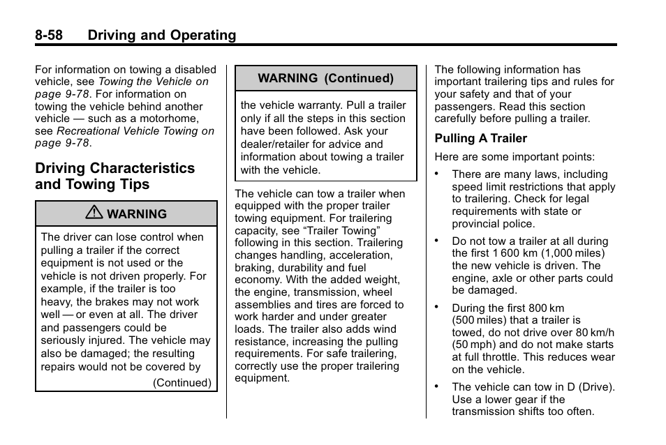Driving characteristics and towing tips, Driving characteristics and, Towing tips -58 | 58 driving and operating | CHEVROLET 2010 Equinox User Manual | Page 272 / 410
