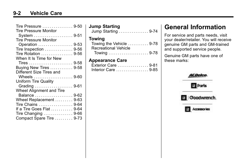 General information, General information -2, Vehicle | 2 vehicle care | CHEVROLET 2010 Equinox User Manual | Page 280 / 410