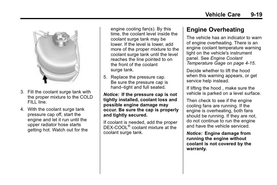 Engine overheating, Engine overheating -19, Vehicle care 9-19 | CHEVROLET 2010 Equinox User Manual | Page 297 / 410