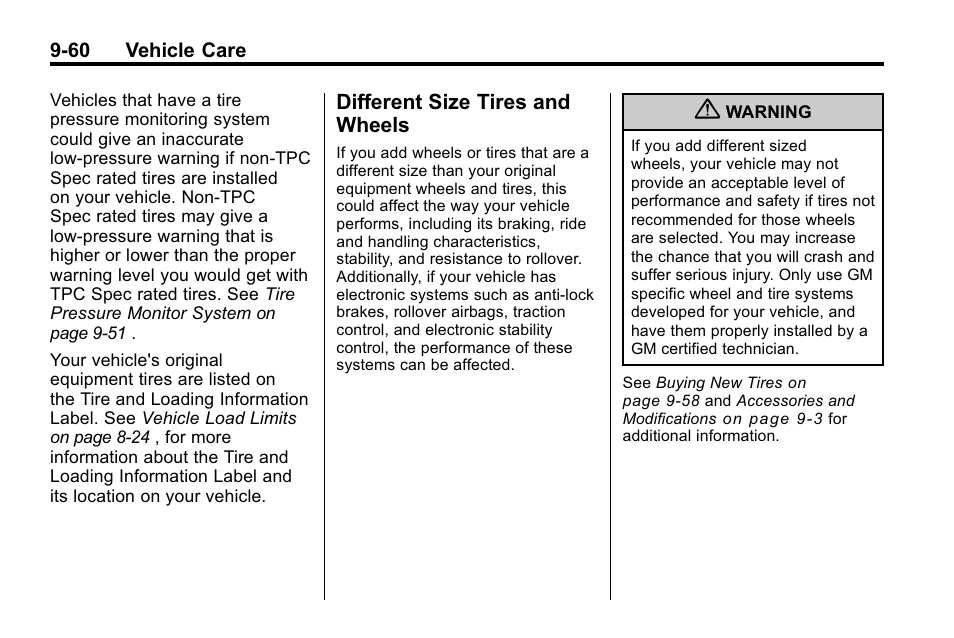 Different size tires and wheels, Different size tires and, Wheels -60 | CHEVROLET 2010 Equinox User Manual | Page 338 / 410