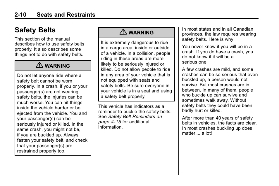 Safety belts, Safety belts -10, Lighting features | CHEVROLET 2010 Equinox User Manual | Page 36 / 410