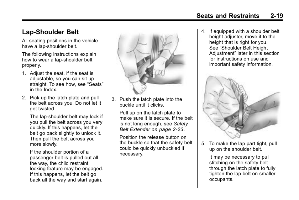 Lap-shoulder belt, Lap-shoulder belt -19, Airbag | Seats and restraints 2-19 | CHEVROLET 2010 Equinox User Manual | Page 45 / 410