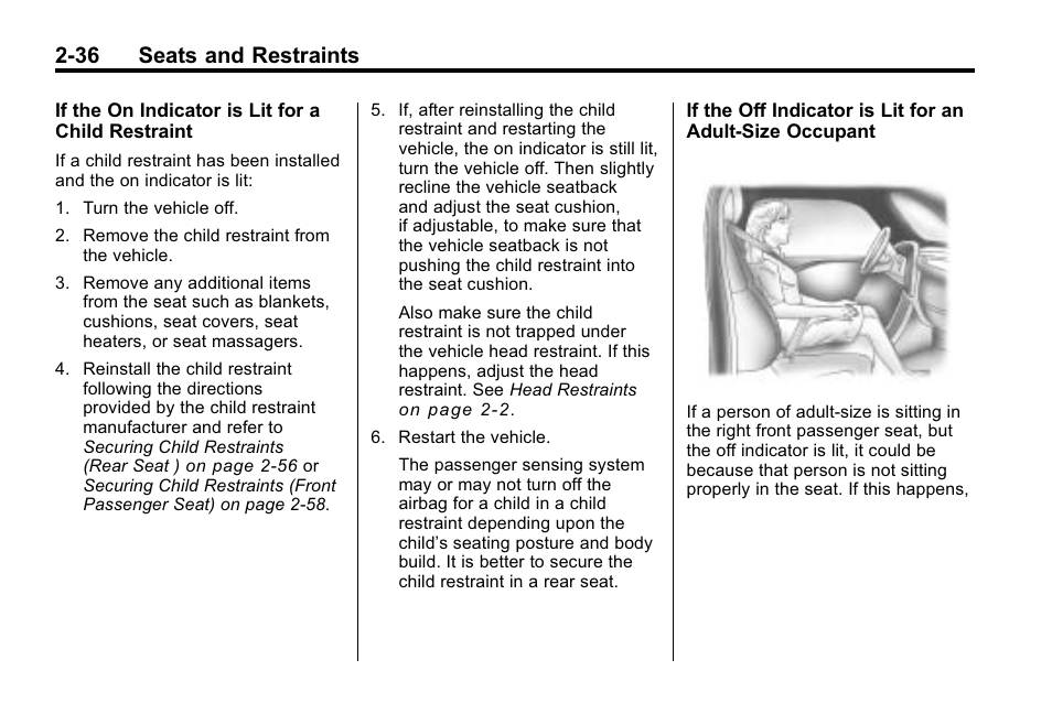 36 seats and restraints | CHEVROLET 2010 Equinox User Manual | Page 62 / 410