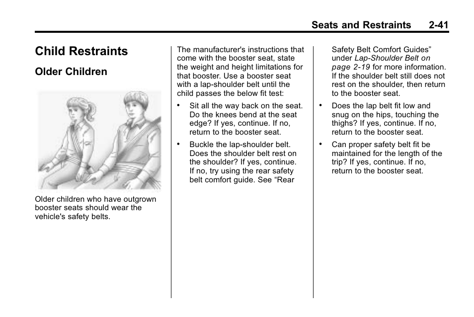 Child restraints, Older children, Child restraints -41 | Older children -41, Seats and restraints 2-41 | CHEVROLET 2010 Equinox User Manual | Page 67 / 410